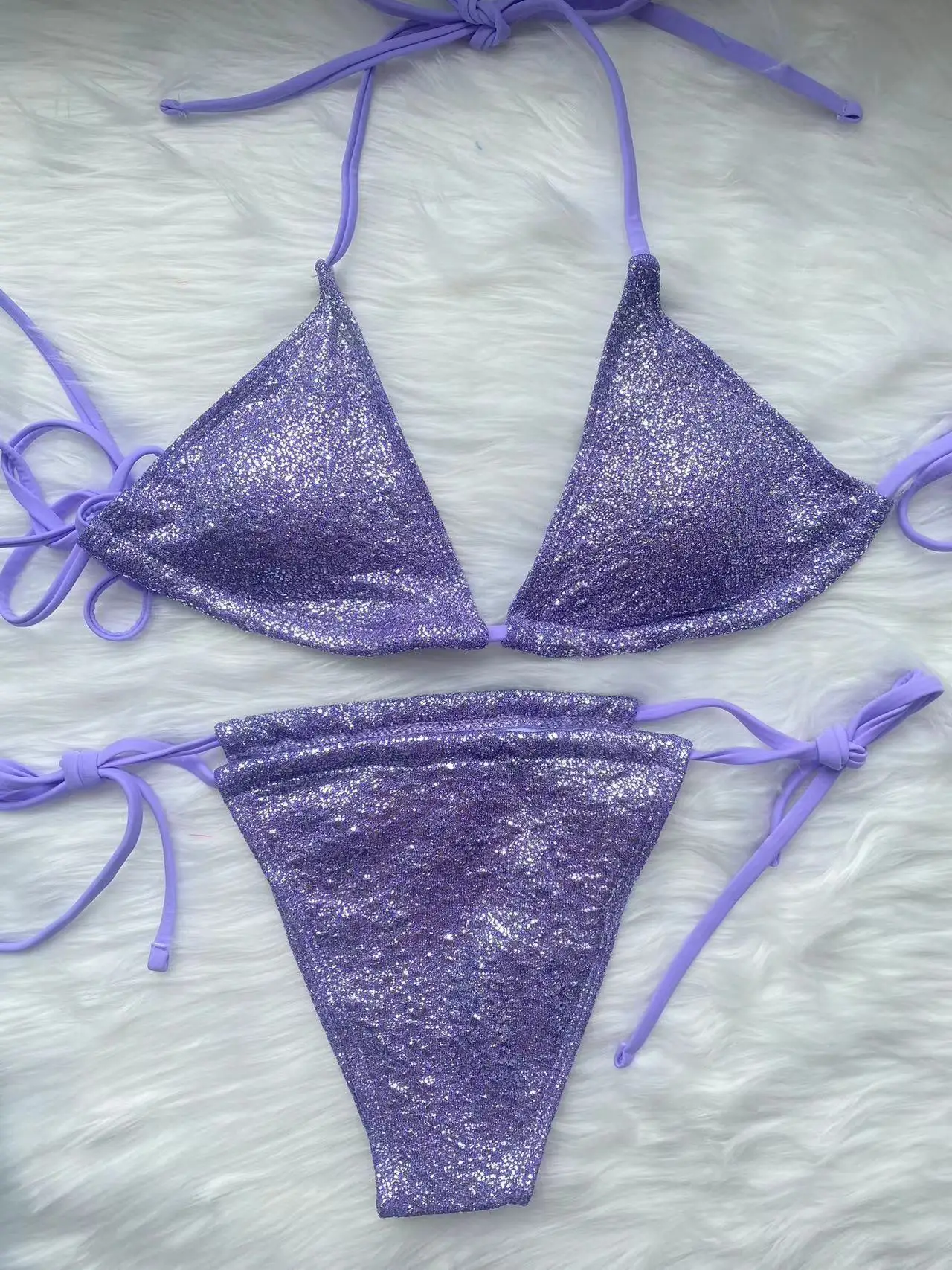 

Блестящие бикини, сексуальное бикини с перекрестными лямками, Новое поступление 2024, купальник с лямкой на шее, купальник с микротреугольными элементами, женское бразильское бикини