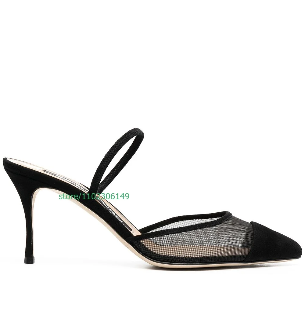

Lady Suede Mesh Deisgn Slingback High Heels Sexy Pointed Toe Summer Fall Sress Shoes Elegant Banquet High Hels Footwear Size 46