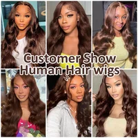 Vague de corps brun chocolat 13x6 HD dentelle avant perruques de cheveux humains 200 densité HD dentelle frontale perruques pour femmes perruques pré plumées cheveux 6