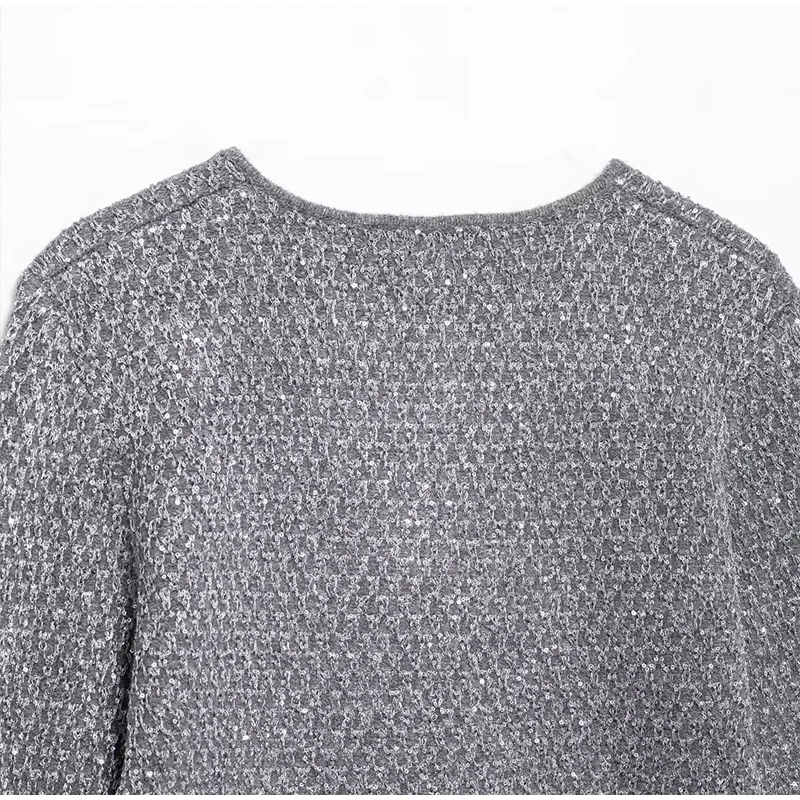 Slim Sequin O Neck Knitted Cardigan Women Long Sleeve Single Breasted One Button Sweater 2025 Spring Lady New Commute Knitwear