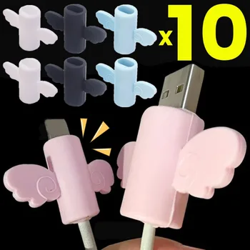 ที่ม้วนสายชาร์จแบตเตอรี่รูปการ์ตูนแบบสากลฝาครอบตัวป้องกันสายไฟสายข้อมูลโทรศัพท์มือถือที่ชาร์จสายป้องกันสายรัดศีรษะ 1