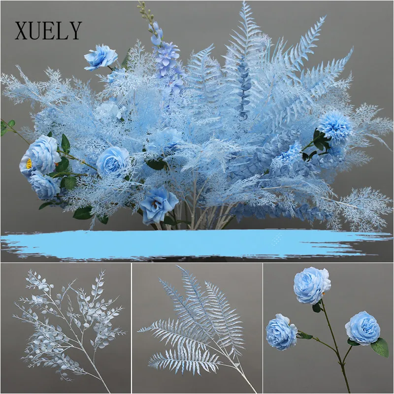 Blue Series Artificial Silk Flower Bouquet for DIY Wedding and Home Decor Arrangements