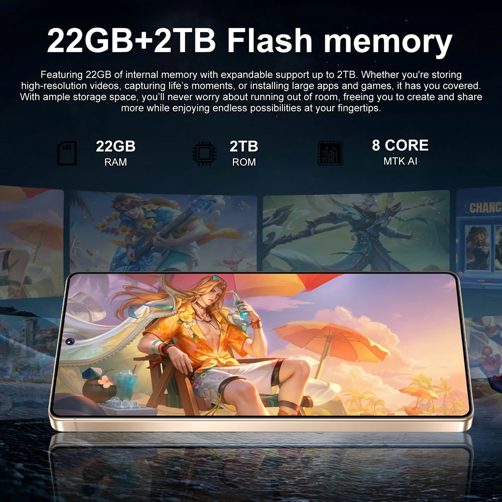 K-Touch Smartphone For S26 Ultra 5G Cell Phone 7.3 Inch 7800mAh Battery Mobile Phones Full Display Android 48MP Camera 22GB RAM 2TB ROM Face ID 5G Dual SIM Unlocked Android 15 Cell Phone with FM Radio GPS