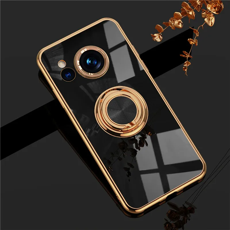 Magnetic 6D Plating Silicone TPU Case with Ring and Stand