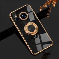 Magnetic 6D Plating Silicone TPU Case with Ring and Stand for Sense7 Plus (Black)