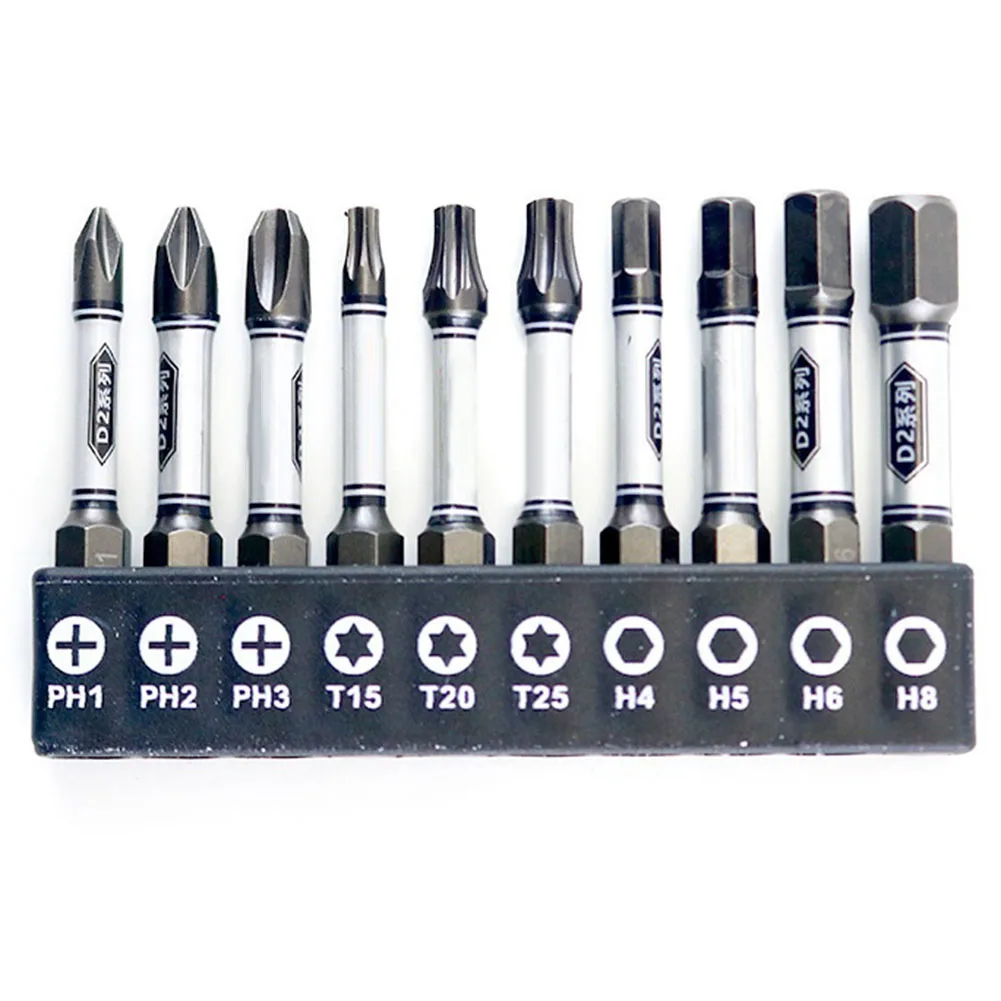 

10pcs 1/4 Screwdriver Bit Set Magnetic Impact Cross Hexagonal Torx With Bit Holder PH2 T15 H4 Impact Bits Hex Shank Power Tools