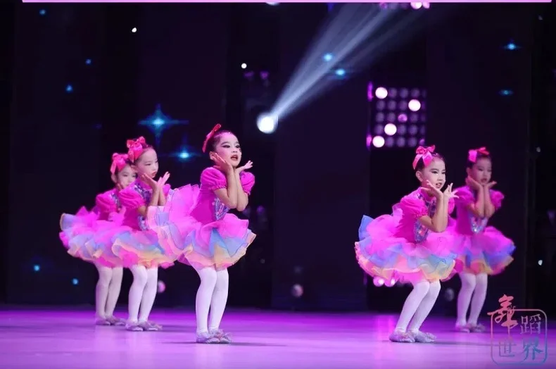 Kids Ballroom Clothing Sequined Modern Dance Tutu Dress Girls Jazz Dance Costume Stage Wear Wedding Princess Dresses