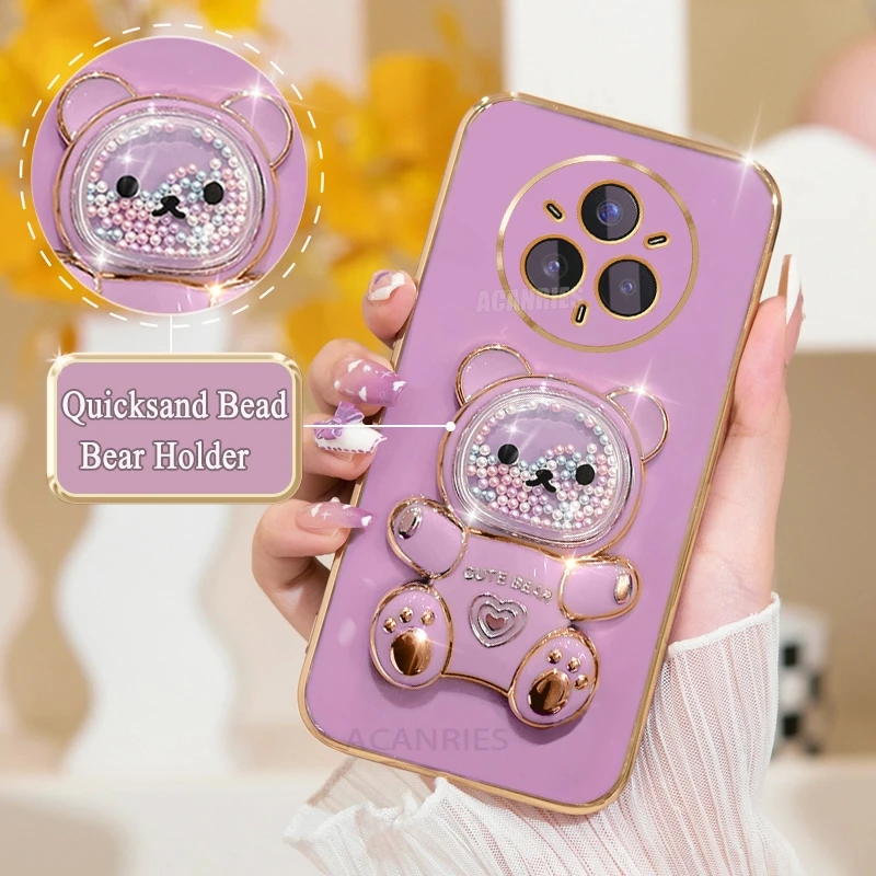 Luxury Quicksand Bear Holder Plating Silicone Stand Case