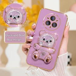 Luxury Quicksand Bear Holder Plating Silicone Stand Case for Realme GT NEO 3 (CZX Cherry Purple)