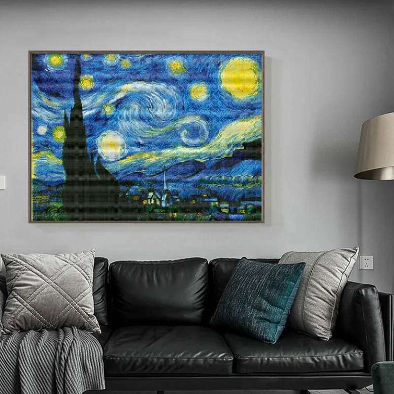 Joy Sunday Cross Stitch Kit The Starry Night of Van Gogh Pattern DIY Needle Embroidery Kits Stamped Counted Canvas Aida 16/14CT