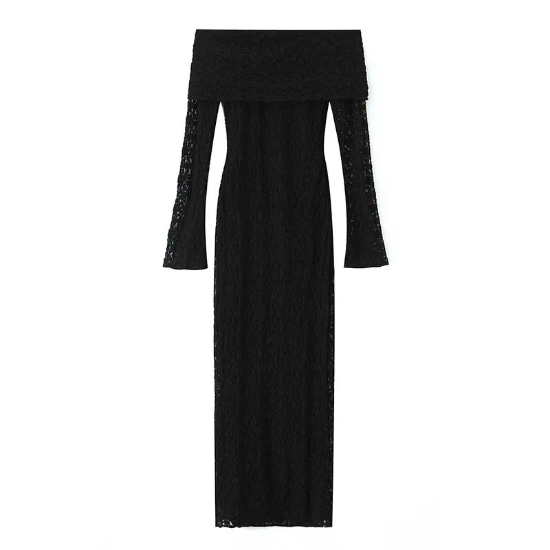 2025 New Women Fashion Lace Dress Elegant Long Dresses Off Shoulder Chic Dresses For Women Long Sleeve Evening Party Dress