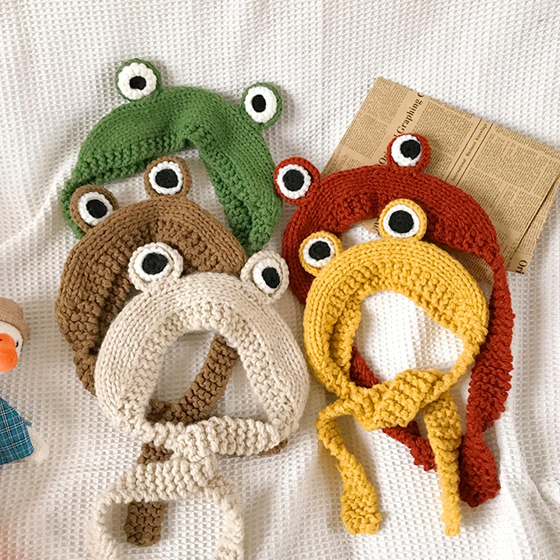 Winter Korean Style Hat Frog Crochet Knitted Hat Knitted Beanies Hats For Women Gift Baby Anime Photography Prop Party