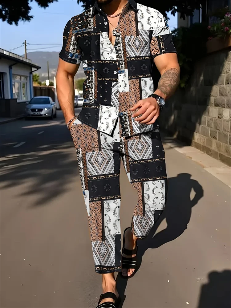 طقم سراويل وقميص طويلة للرجال على الموضة لخريف ، قميص رجالي غير رسمي للرياضات الخارجية وسراويل طويلة، كاجوال يوميًا