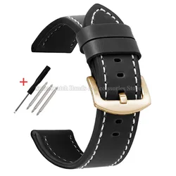 Elegant Vintage Leather Watch Strap - Waterproof Sport Bracelet, Multiple Sizes Available for 22mm (BlackWhite-Gold)