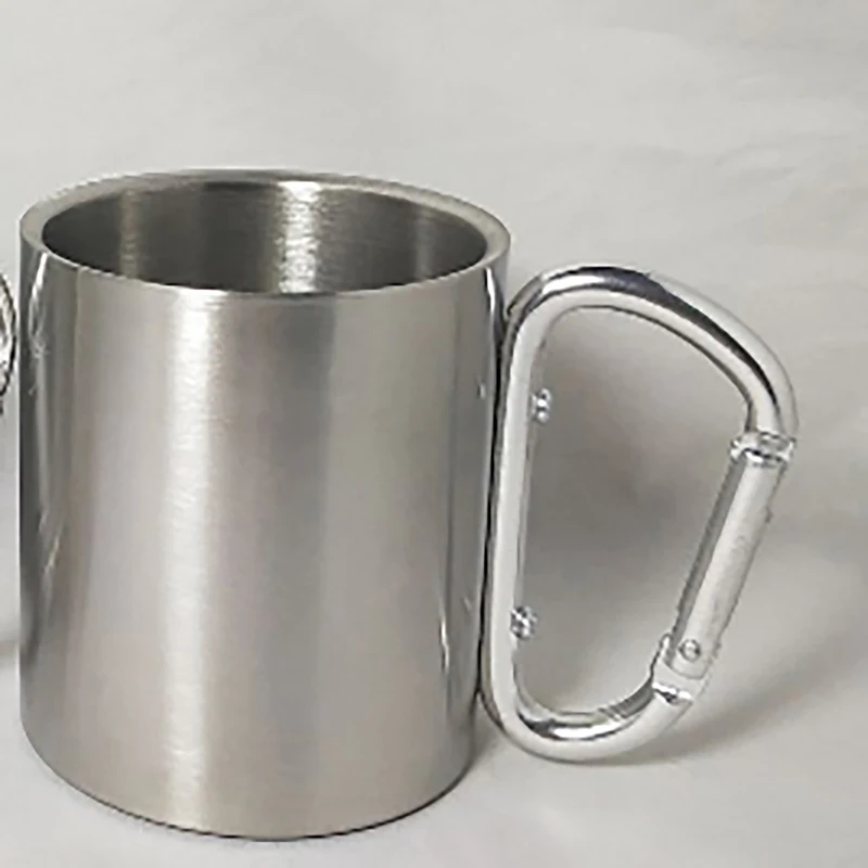 Portable Cups 220/300ml Isolating Travel Mug Double Wall Stainless Steel Outdoor Children Cup Carabiner Hook Handle Heat Resistance Camping