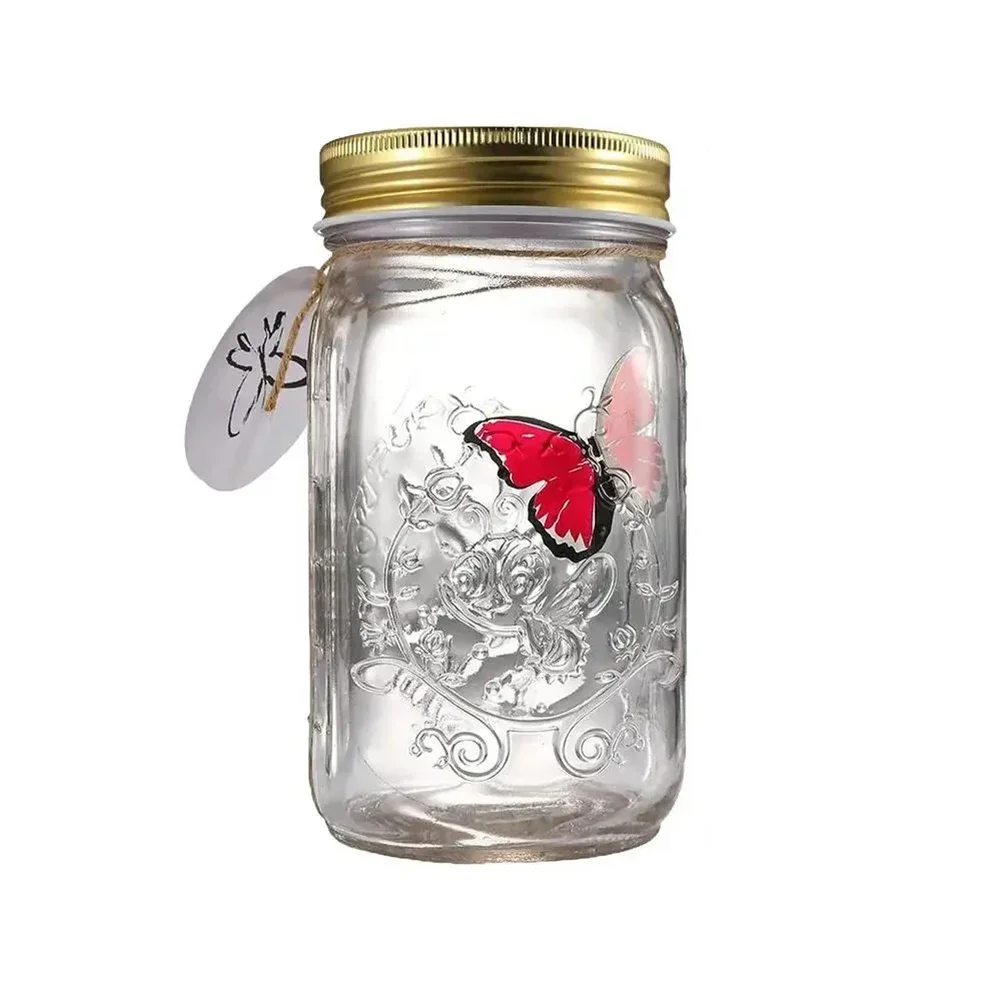 Magic Flying Butterfly Jar LED Lamp Glass Mason Jar Simulation Animated Butterfly Fly Insect Collecting Bottle Home Decor