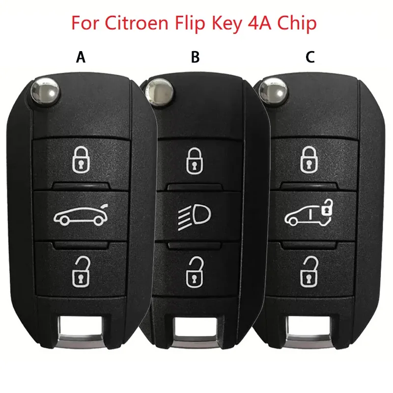 

3 Button 433 MHz For Citroen Flip Key 4A Chip Remote HITAG AES Smart Key With Logo