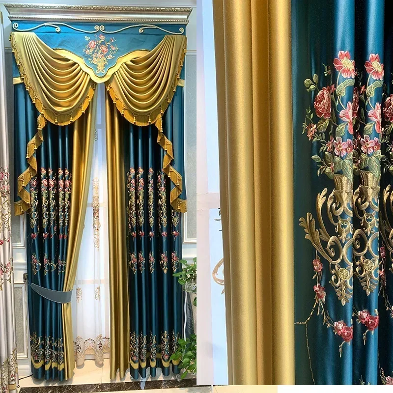 

European Embroidered Imitation Luxury Curtains for Living Room Bedroom Blackout Finished Screens White Tulle Valance Window