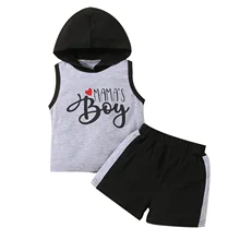 Ensemble de vêtements pour bébés garçons, gilet à capuche sans manches avec lettres imprimées, short à taille élastique, tenue d'été en coton