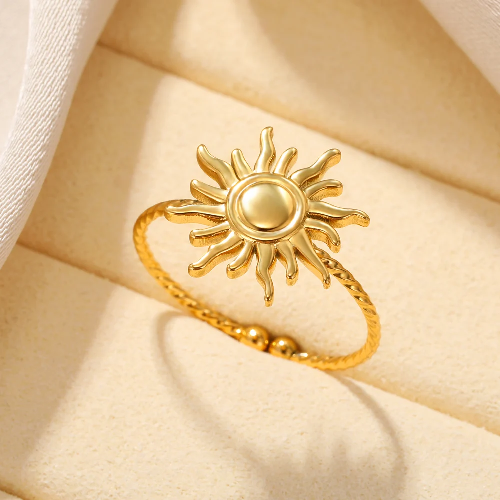 Stainless Steel Sun Rings For Women Geometric Adjustable Finger Ring