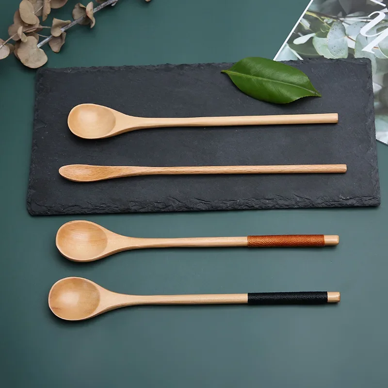 Handmake Spoon Long Handle Coffee-Spoon Tea Scoop Japanese Style Dessert-Spoon Wooden-Spoon Mixing Stirring Spoon for Tea Coffee wooden spoon