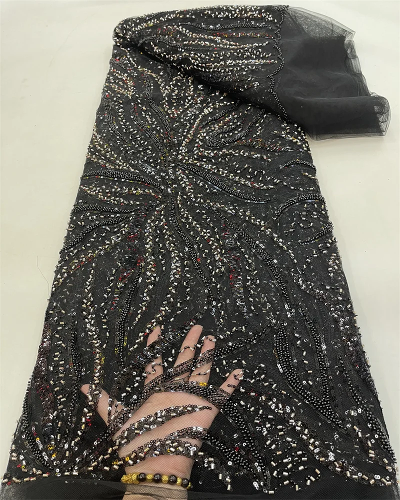 African Lace Fabric 2023 High Quality French Mesh Lace Fabric Luxury Beads Sequins Nigerian Lace Fabrics For Wedding Dress