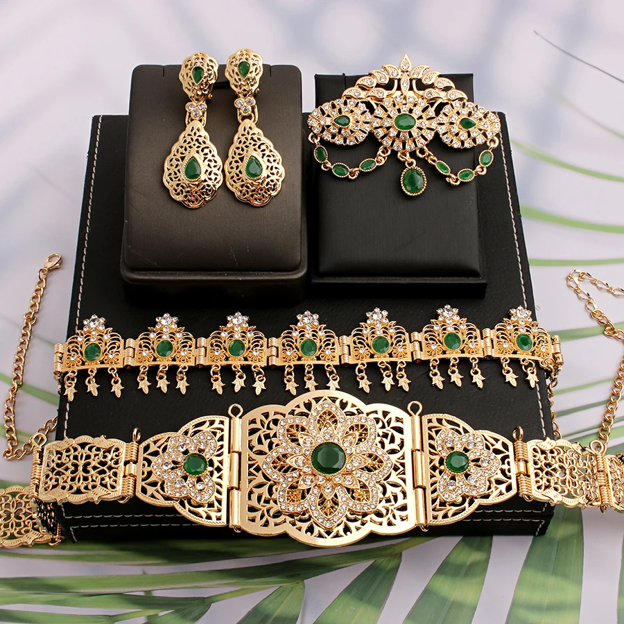 Bridal Waistband Bridal Dress Decoration Gold Plated Wedding Belts Jewelry Set For Bridal Muslim Arabic Bridal Dress Chain Bride Accessory