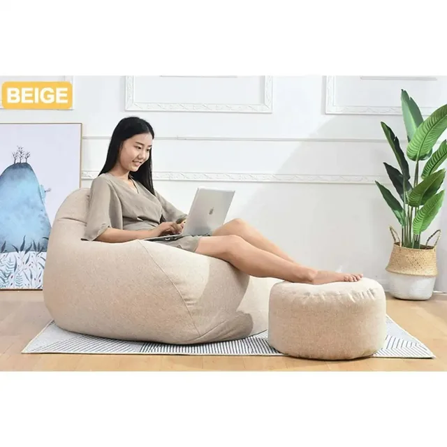 소형 원형 빈백 소파 커버, 방수 게임 침대 의자 좌석 빈백, 단색 라운저 의자 소파 코튼 린넨 의자 커버