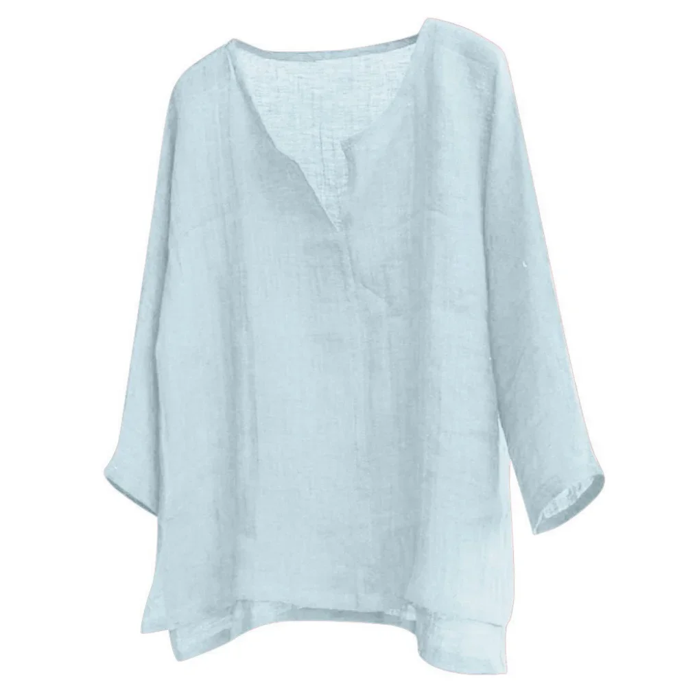 2024  New Men's Summer Spring Long Sleeve Loose Shirt Solid Color Casual Long Sleeve Cool Shirt Vn-eck Tops Size S-5XL