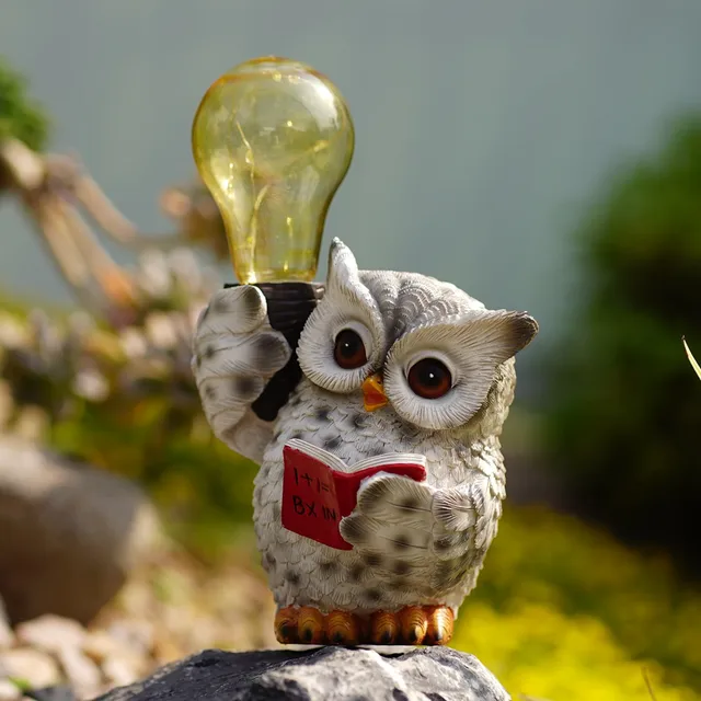 Vilead Garden Szobor -Bagoly Gyanta Figura Napenergia Lámpákkal Állati Külső Dekoráció Terasz Pázsit Udvari Művészeti - Image 6