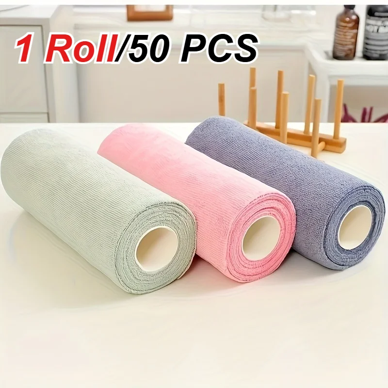 Large Reusable Fine Fiber Cleaning Cloth Roll – 50 Thick Towels for Kitchen, Windows, and Cars