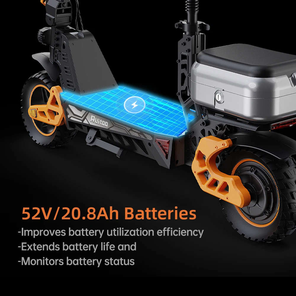 Adult Off-Road Electric Scooter 1500w Motor 52v15.6ah 10-inch Tires with Seats and Boxes Ritu M4 Master China Warehouse