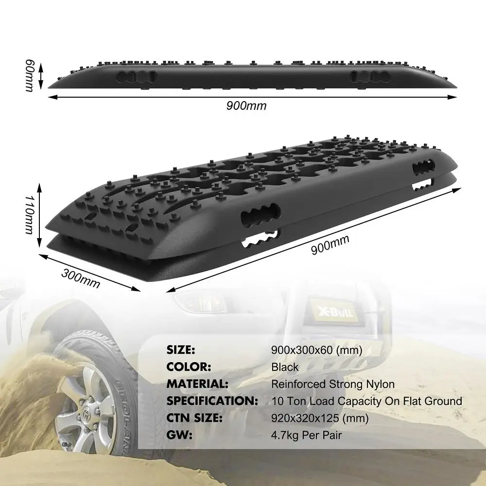 X-BULL Recovery Tracks Gen 2.0 10T Sand Mud Snow 2 Pairs Offroad 4WD for X4 2PC 91CM Black