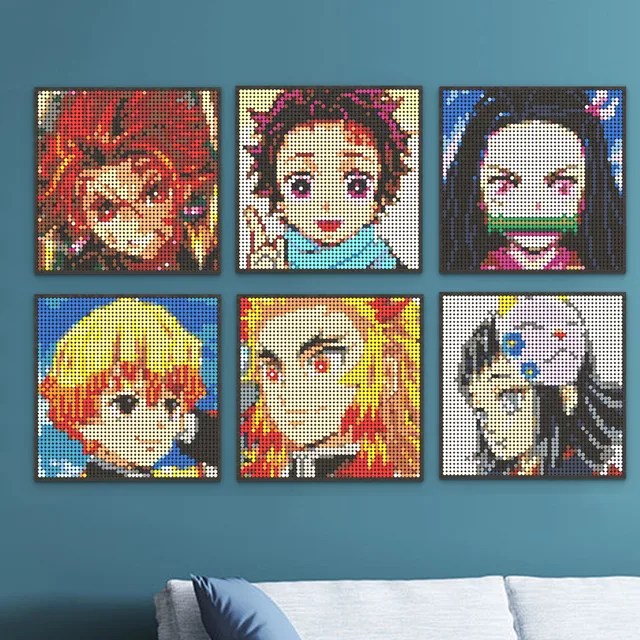 Demon Slayer Pixel Art, Building Blocks Bricks, Decoration Paintings