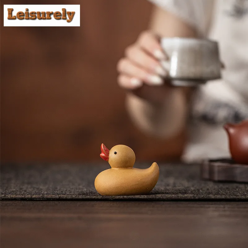 Purple Clay Little Yellow Duck Tea Pet Vintage Lucky Model Tea Figurine Play Toys Tea Statue Ornaments Can Be Raised Collection