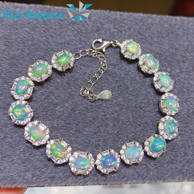 

Natural Opal Bracelet for Women Engagement Wedding Jewelry Gifts 925 silver precision inlay 15pcs 4*5mm Gemstone
