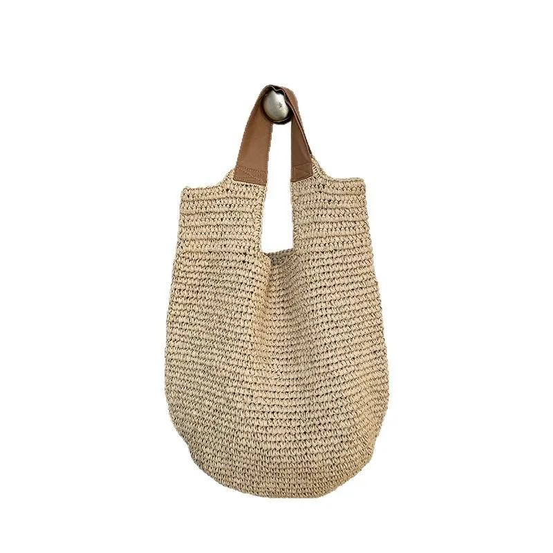 Women Beach Vintage Handmade Woven Shoulder Bag Raffia Rattan Shopping Bags Bohemian Ladies Summer Travel Vacation Casual Totes