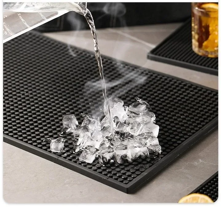 Abtropfmatte Aus Silikon/PVC – 2 Stück, Schwarz, 15x30 Cm, Rutschfest, Für Bar, Küche, Kaffeestation & Partys