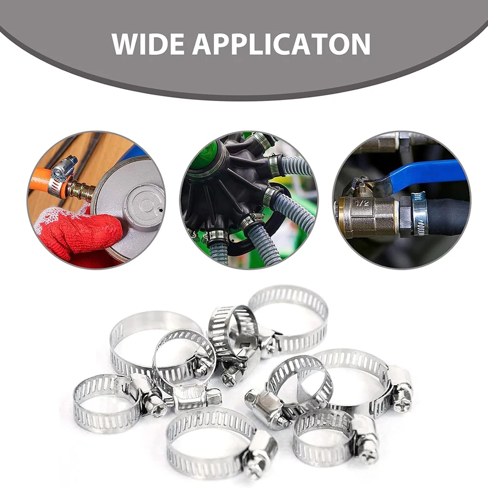 40 PCS Hose Clamp Kit 304 Stainless Steel Worm Pipe Clamps Adjustable Metal Band Clamp Universal for Cars Trucks and Vans hose clamps
