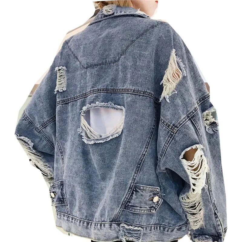 

Mens Fashion Ripped Jeans Jackets Destroy Hole Streetwear Hip Hop Blue Denim Jacket Oversized Harajuku Hipster Jean Outwear Male