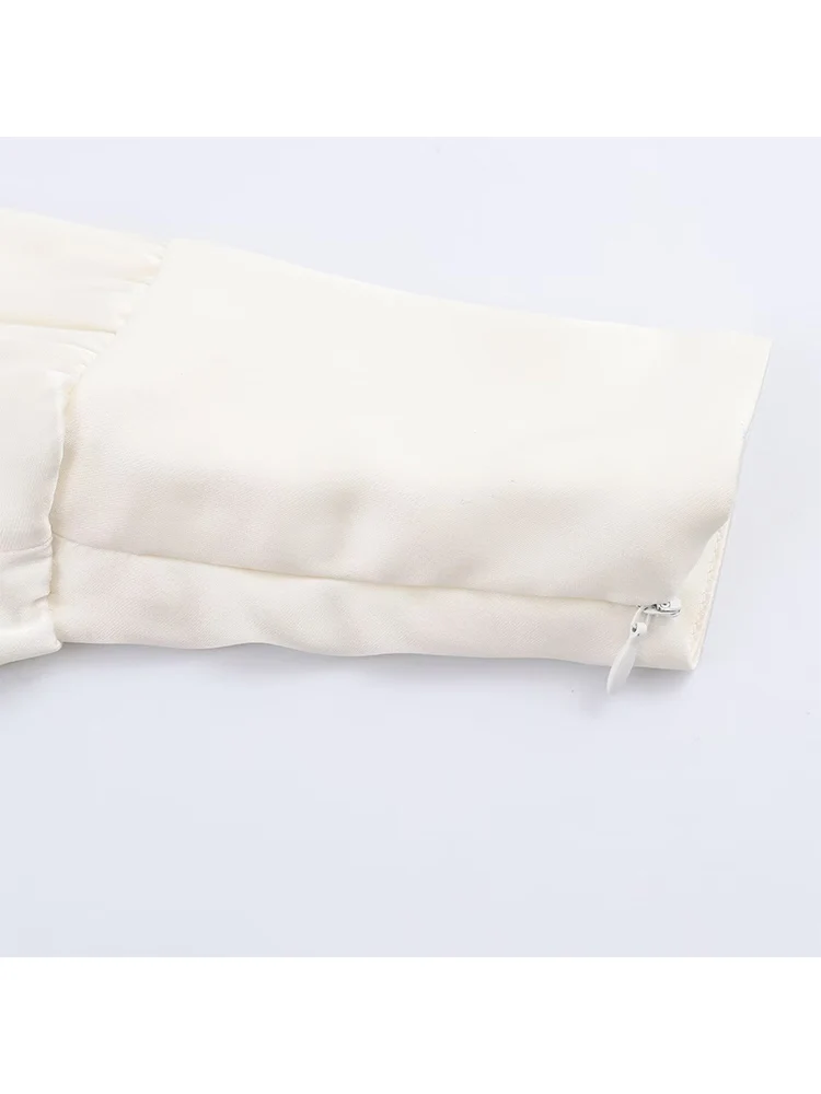 Autumn New Women's Solid Color Blouse Sexy Open Back Bow Collar Satin Shirt Casual Comfortable Long Sleeved Elegant Ladies Top