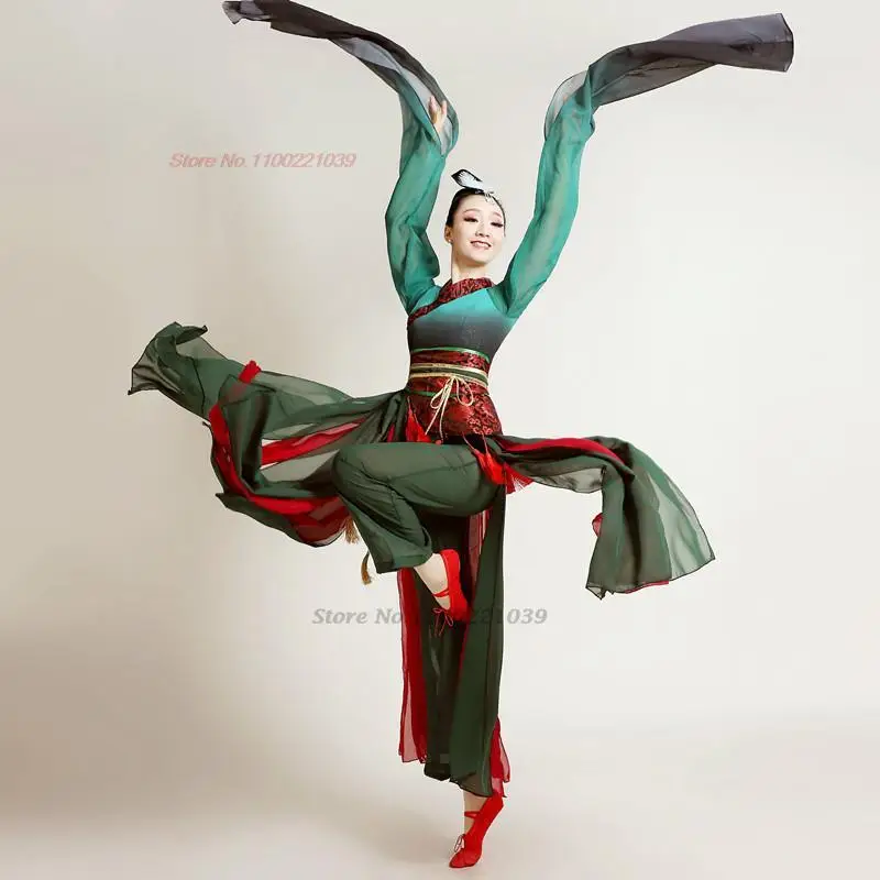 

2024 traditional chinese dance suit vintage women gradient tops+pants set national dance costume stage dance performance dress