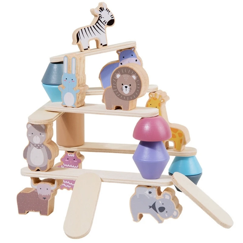 

K1MA Montessori Balanced Stacked Wooden Building Block Animal Stacking