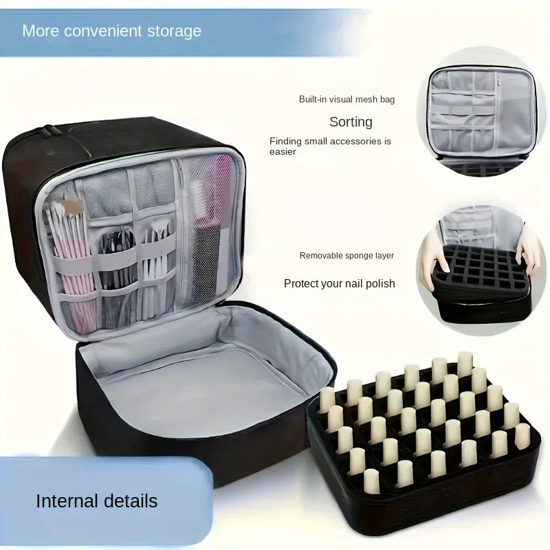 Portable Double-Layer Cosmetic and Nail Care Organizer with 30 Compartments