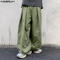 INCERUN 2024 Korean Style Trousers Men's Pleated Splicing Wide Leg Pantalons Casual Simple Male Solid Drawstring Long Pant S-5XL 2
