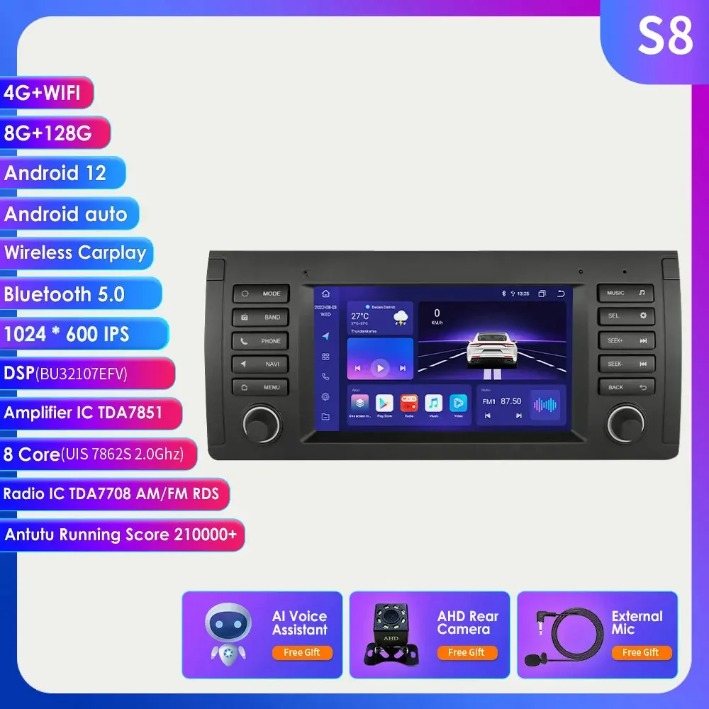 

7inch Universal Car Radio Android Auto Carplay For BMW X5 E39 E53 M5 1995-2003 Multimedia Video Player 2din Head Unit Gps Stereo