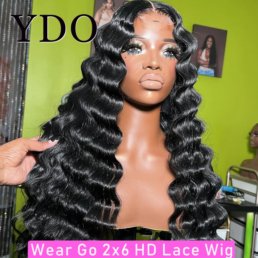 

250% Glueless Deep Wave 2x6 HD Lace Closure Wigs Deep Parting HD Transparent Lace Front Closure Human Hair Wear Go Wig For Women