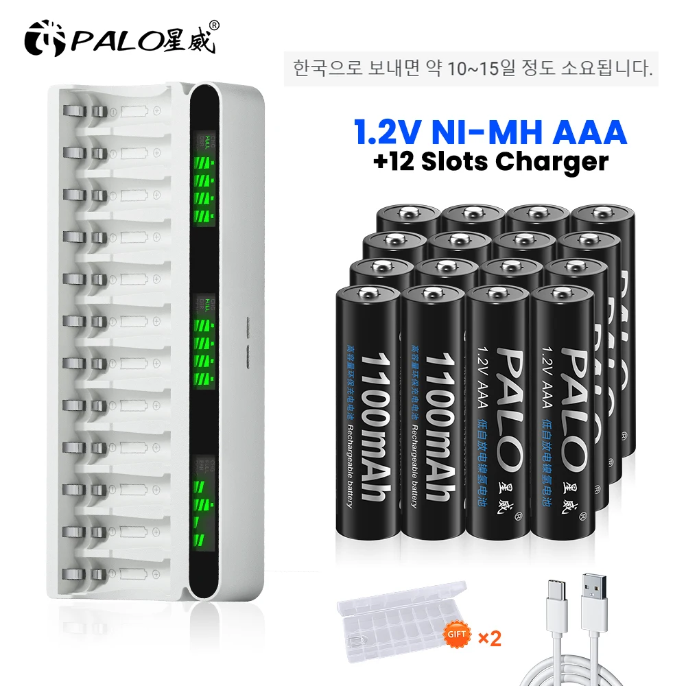 Batteria 1.2V Aaa Ni-Mh Batterie Ricaricabili Aaa 1100Mah Aaa Lr3 Batteria + 12 Slot Lcd Smart Usb Aa Aaa Nimh Caricabatteria