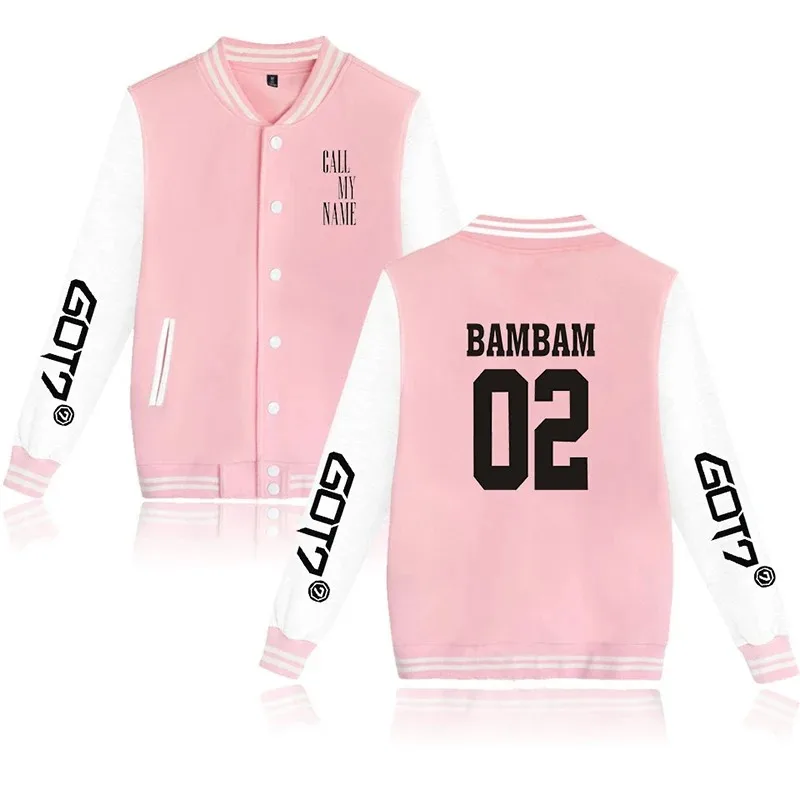 Got7 kpop bambam baseball jacket jacket fashion hip hop men's women hoodie long sleeve pocket button hoodies jackets tops