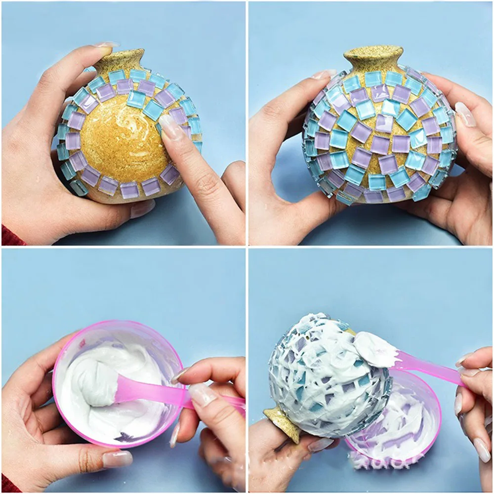 Mosaic Tiles for DIY Craft Blue Shine Assorted Color 50pcs Glass Glitter Grain Supplies Pieces Bulk Square Shape Home Decoration